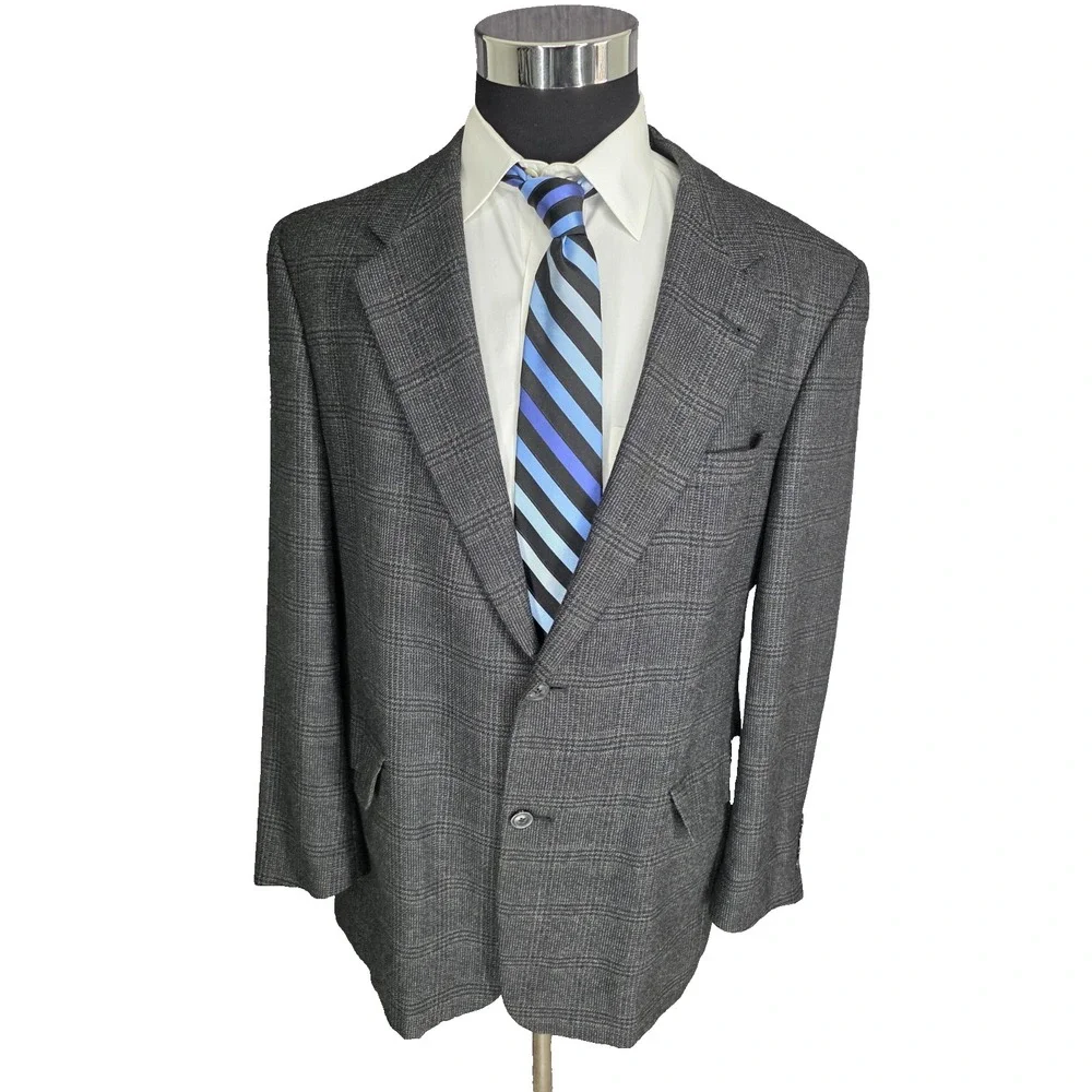 Hart Schaffner Marx Blazer Jacket Mens 43R Gray Sports Coat 2 B USA Glenplaid‎